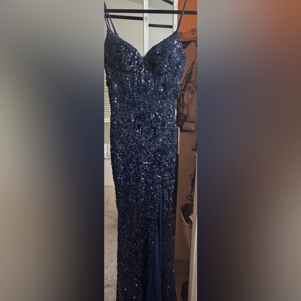Elegant Navy Sequin Gown
